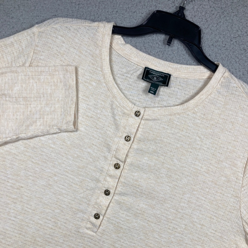 G.H. Bass & Co. Henley Top Womens XXL Tan Ribbed Long Sleeve 5 Button Heritage